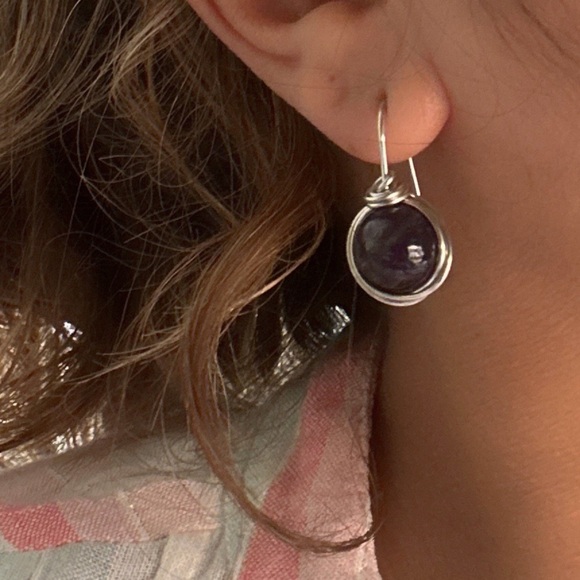 Amethyst drops dangle earrings/February birthstone earrings/crown chakra - Picture 1 of 8